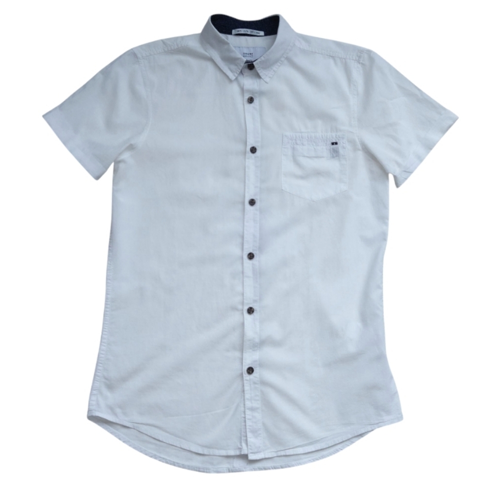 HOUSE BRAND Men's Cotton White Short Sleeve Shirt Slim Fit Size S